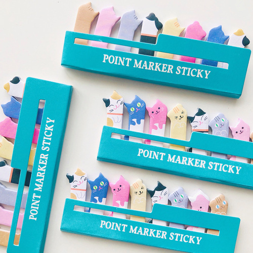 Cute crooked cat, mini cartoon animals sitting in rows, N times stickers, creative sticky notes, sticky notes 12g