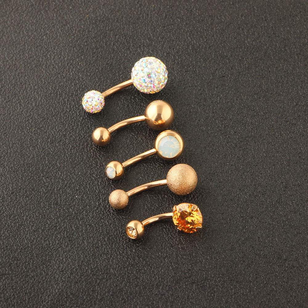 5-Piece Rose Gold Stainless Steel Belly Button Ring Set - Navel Piercing Jewelry with Dangle detail image 8