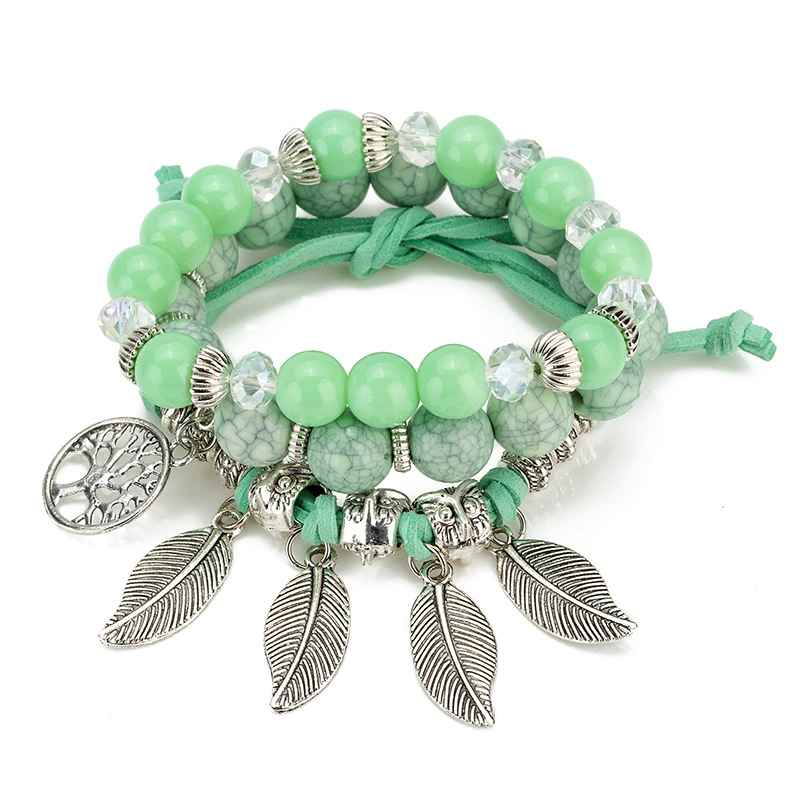 Fashion Leaf Tree Alloy Resin Glass Beaded Layered Women's Bracelets 1 Piece display picture 4