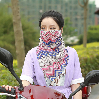 口罩防晒加大夏季骑行护颈挂耳防紫外线双层真丝雪纺薄款护颈面罩|ms