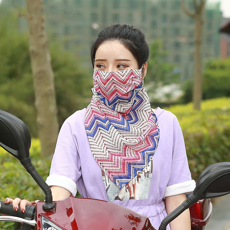 口罩防晒加大夏季骑行护颈挂耳防紫外线双层真丝雪纺薄款护颈面罩|ms