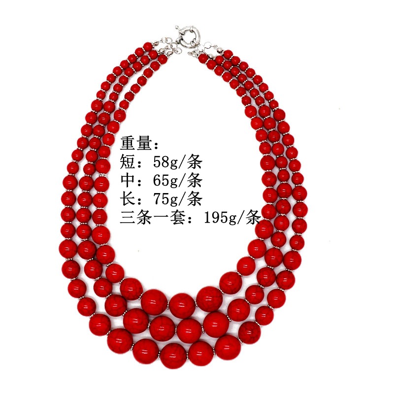 Stone Bead Necklace Three Short Stone Bead Necklace Red Turquoise Necklace Short Necklace display picture 1