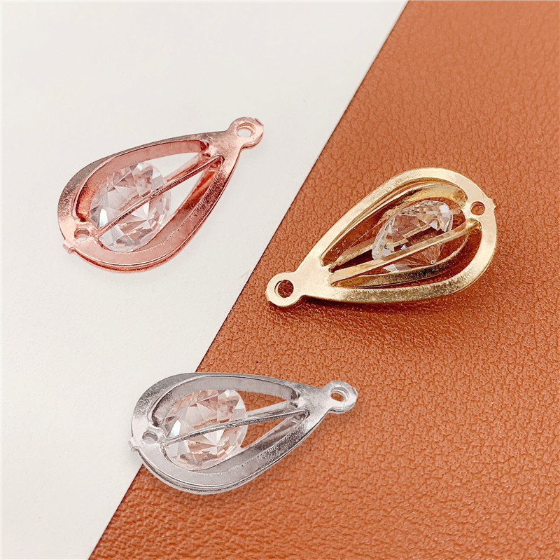 22mm Hollow Metal Edge Water Drops Crystal Pendant Accessories DIY Handmade Pendant Material Electroplated Gold Silver