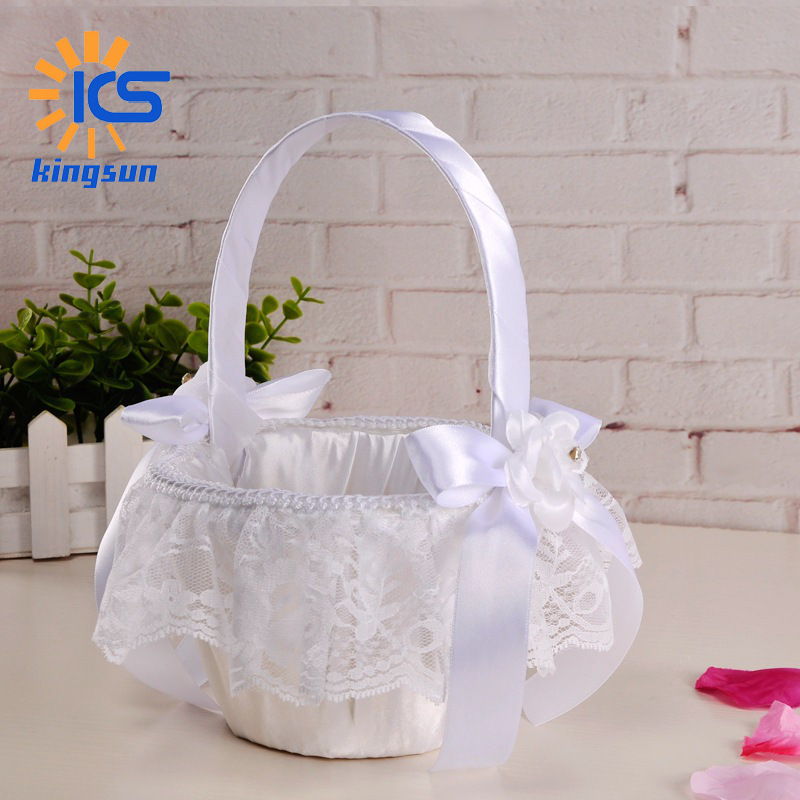 西式婚礼蕾丝蝴蝶结新娘花童花篮小号婚庆花篮婚礼婚庆用品批发|ms