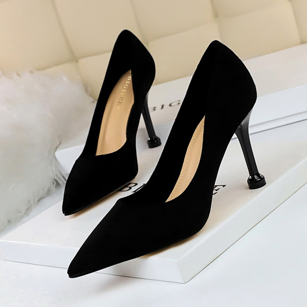 Fashion fine heels high heels suede shallow mouth pointed sexy