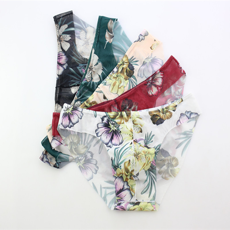 Men's Transparent Low-Waist Sexy Printed Seamless Bikini Briefs with U-Convex Design for Youth