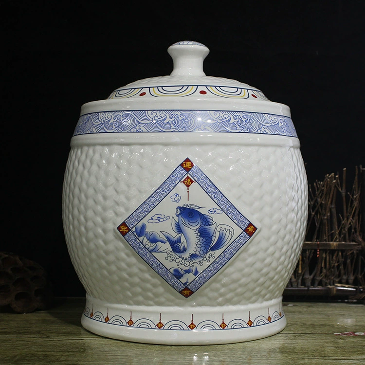 Jingdezhen керамическая рисовая цилиндра рисовая бочка 25 котт вес с крышкой банка для хранения кухонная хозяйственная влагостойкая защита от насекомых муляж