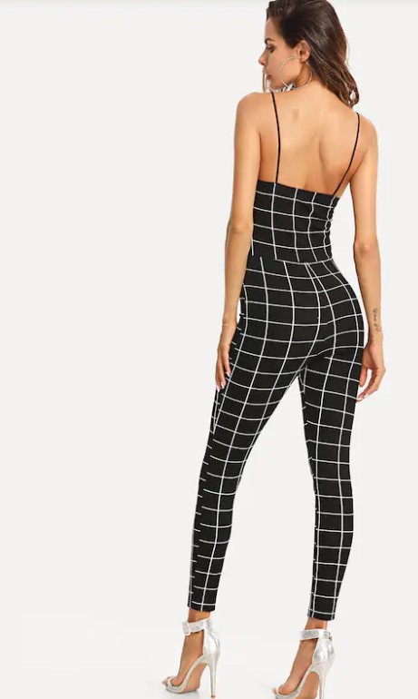 Summer Sexy Sling Plaid Tie Harness Jumpsuit