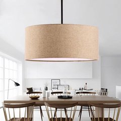 Modern simple fabric dining room chandelier Nordic living room lamp bedroom study linen fabric round single head chandelier