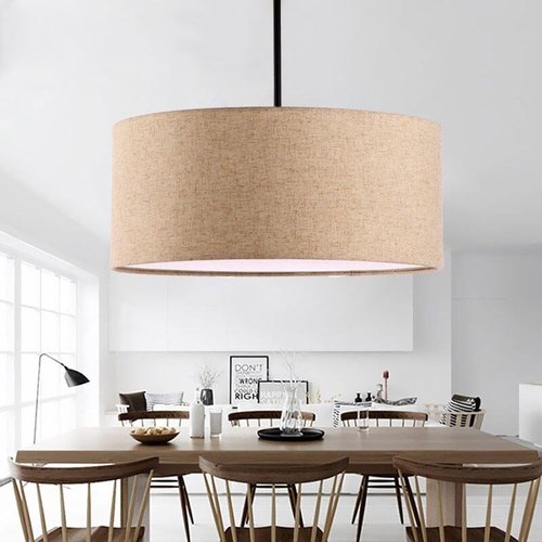 Modern simple fabric dining room chandelier Nordic living room lamp bedroom study linen fabric round single head chandelier