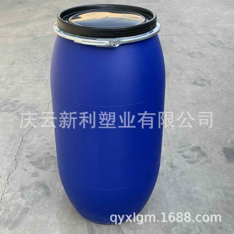 160升法兰桶大口160L塑料桶带铁箍160KG塑料桶PE桶包装桶新利制造