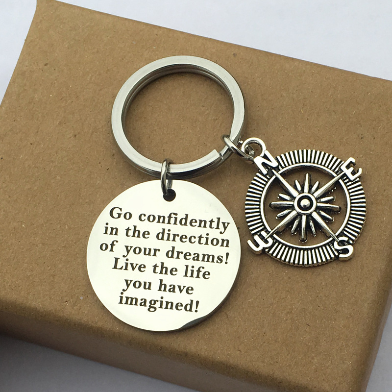 Letter, Compass Pattern Unisex Gender Stainless Steel Keychains Graduation Gift Lettering Boat Anchor Compass Key Chain