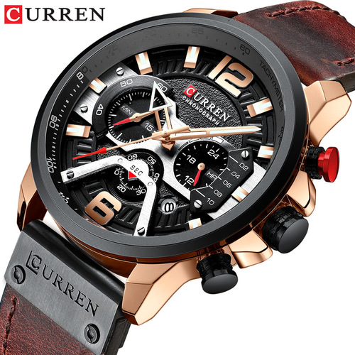 Curren/Carren's new 8329 men's watch business belt watch calendar men's watch six-needle quartz watch