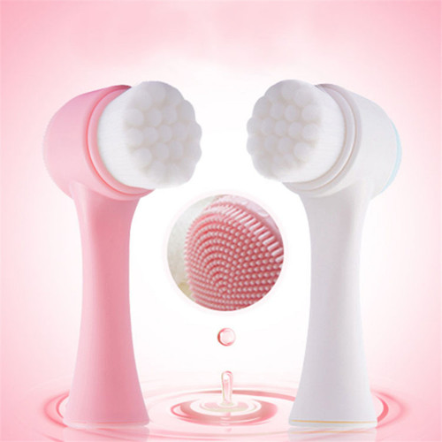 Soft-bristled silicone double-sided facial cleansing brush, household manual facial cleansing brush, 3D facial cleansing instrument, dual-purpose massage brush