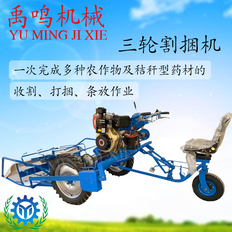 芦苇收割打捆机小型全自动自走式三轮蒲草蒲苇小麦谷子割捆机厂家