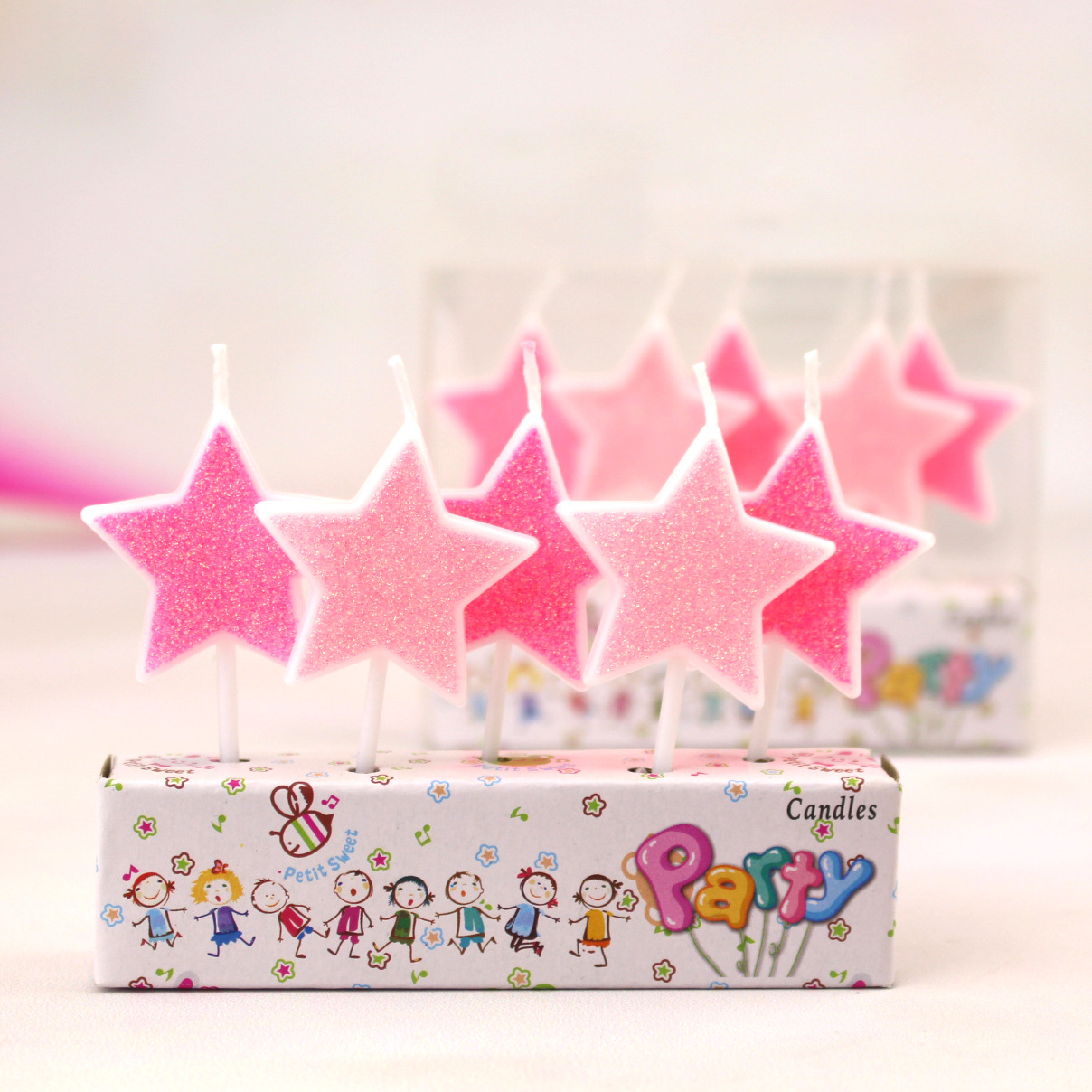 Día de San Valentín polvo de oro vela de feliz cumpleaños pastel de horneado romántico estrella de cinco puntas rosa dorado vela de amor al por mayor