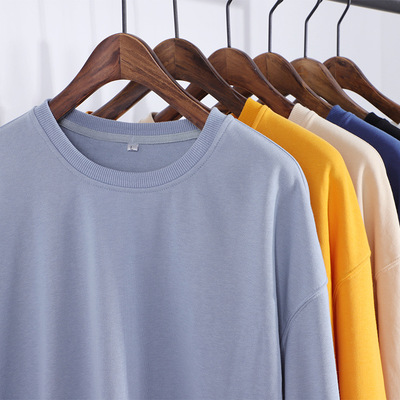 登爵日系男裝 2019秋季新款純色衛衣男休閑落肩寬松衛衣基礎款