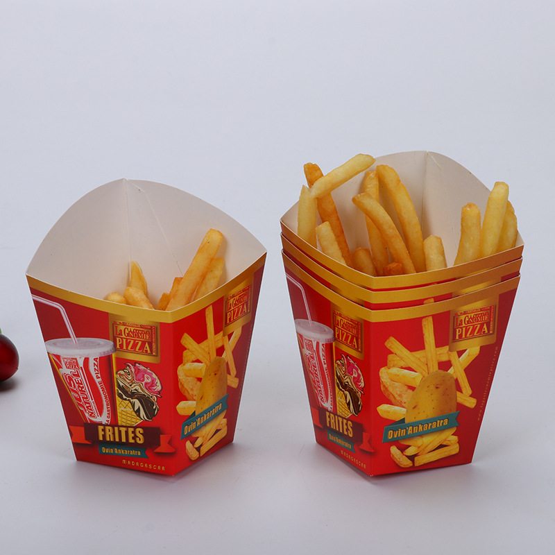 可定 制免折叠鸡米花打包盒一次性快餐油炸小吃盒薯条外卖包装盒