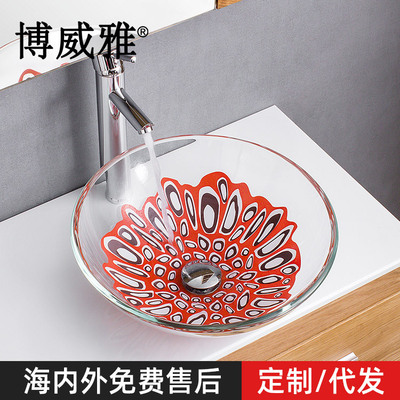 博威雅卫浴2019新款钢化玻璃洗手盆川剧风艺术台上盆国潮风洗漱盆|ms