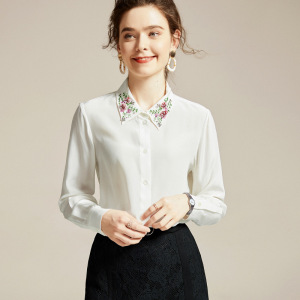 European and American style shirt long sleeve fashion thin Lapel mulberry silk top