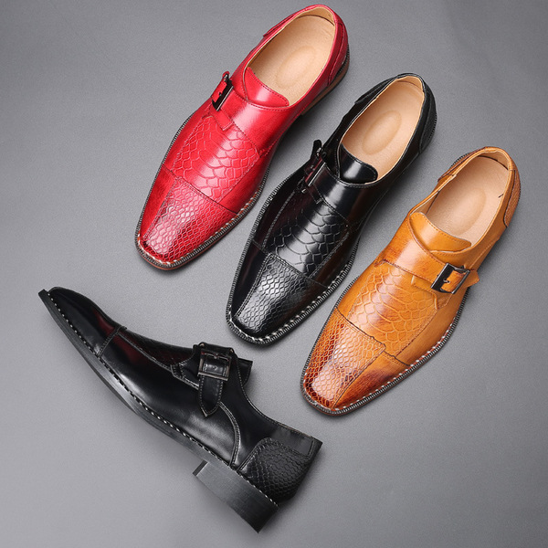 Pointed leather shoes, men's belt buckle, trendy shoes, men's cross-border distribution