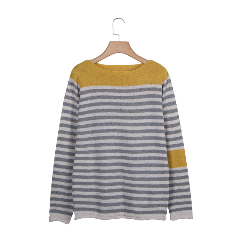 solid color striped casual round neck sweater  NSLK18841