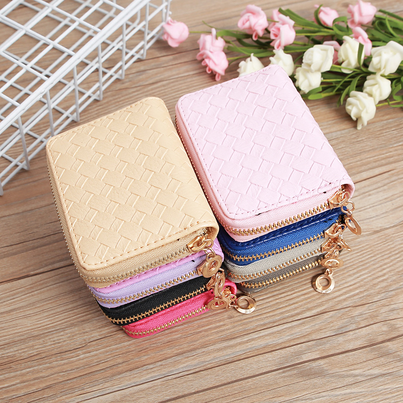 48g Weight Zipper Closure Type Pu Leather Material Solid Color Pattern Unisex Gender Grey, Rose Red, Purple, Blue, Gold, Silver, Black Color Nihaojewelry Wholesale Accessories Korean Woven Pattern Multi-position Card Bag 2
