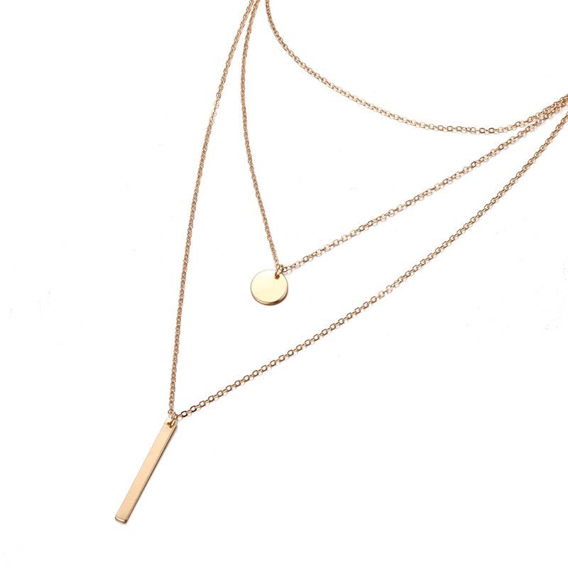 Wholesale jewelry simple metal multilayer geometric disc vertical pendant necklace short necklace
