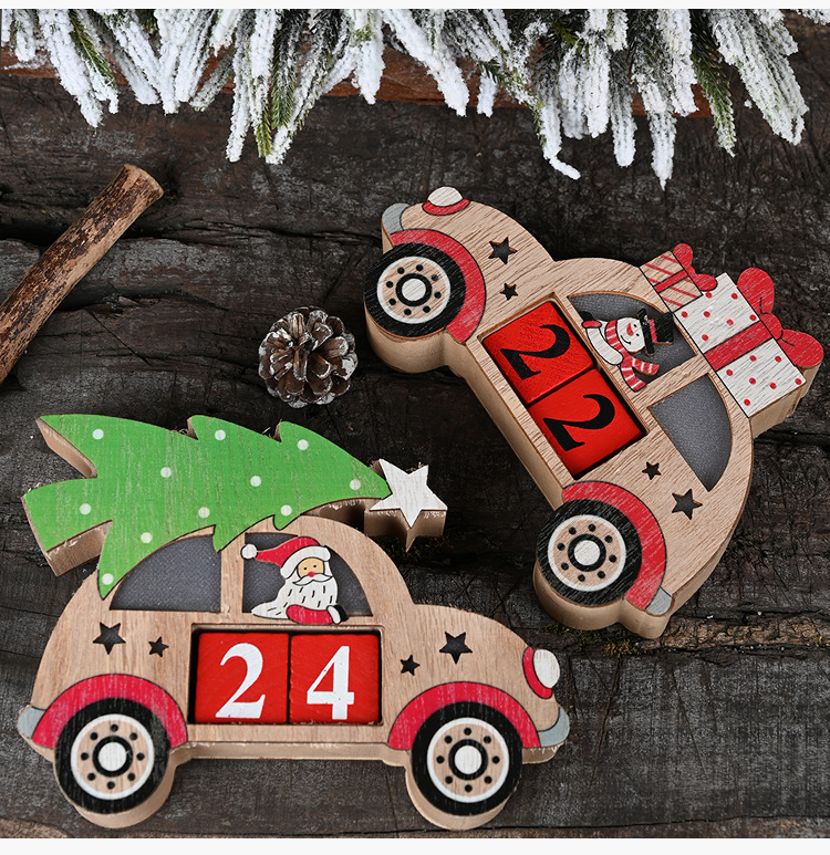 Maison & Jardin Haube Nouvelle décoration de Noël créative Ornements de calendrier de voiture en bois Compte à rebours de voiture pour les personnes âgées_voghion.com