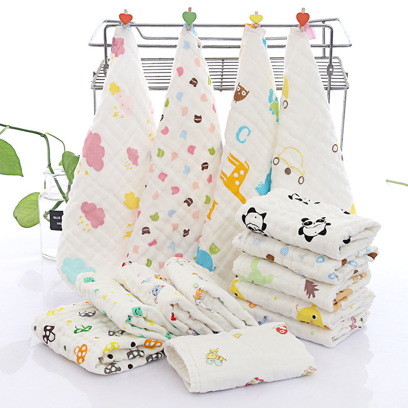 地摊货源30*30儿童纯棉6层纱布柔软宝宝洗脸毛巾婴幼儿褶皱小方巾