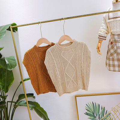 2019春季新款女宝宝毛衣套头背心女童打底针织衫粗线抗起球毛马甲|ms