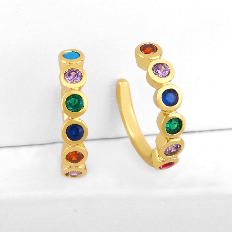 Creative C-shaped Ear Clip Earrings Colored Zircon Ear Pierced Ear Clips display picture 8