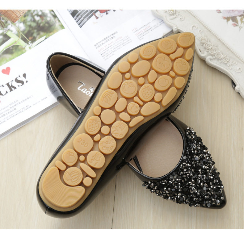 Giày bệt nữ mũi nhọn miệng nông đính sequin và đá pha lê, đế mềm nhẹ nhàng — Màu mơ, Màu đen chi tiết 12