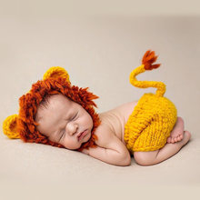 新款 編織嬰兒毛線帽子褲子可愛卡通動物套裝兒童帽子 攝影道具服