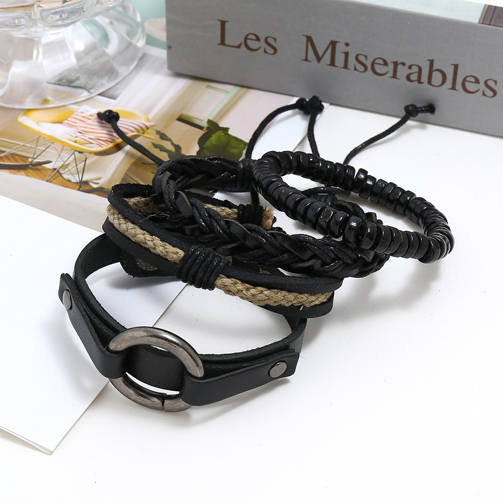 New four-piece leather bracelet menu0027s jewelry retro woven punk suit bracelet