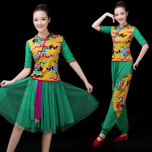 Chinese folk square dance costume set for women Performance costumes Xiangyun ethnic classical Yangko umbrella guang chang wu dance costumes
