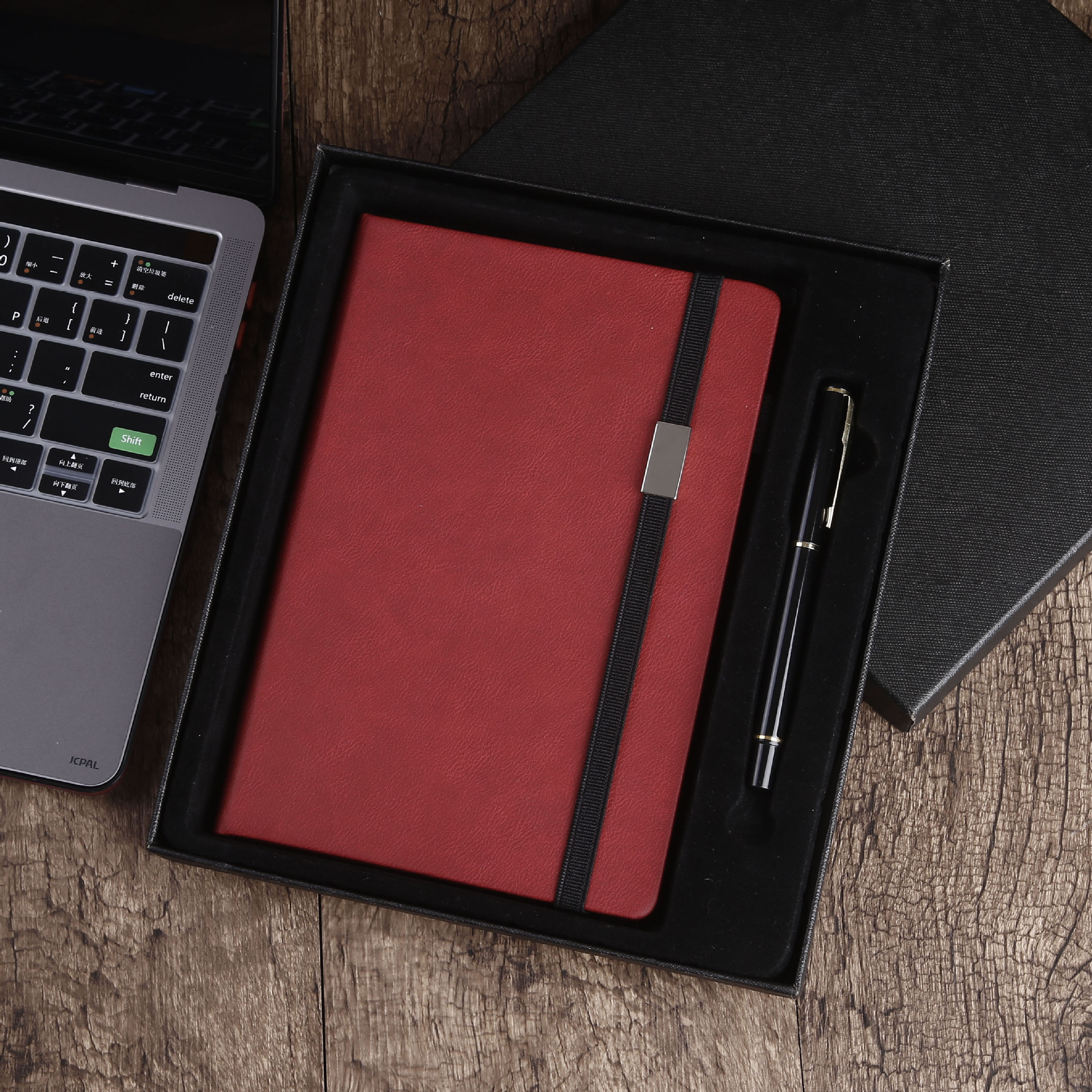 专业定制松紧带商务笔记本 商务套装皮面记事本 插笔款日记本定制|ms