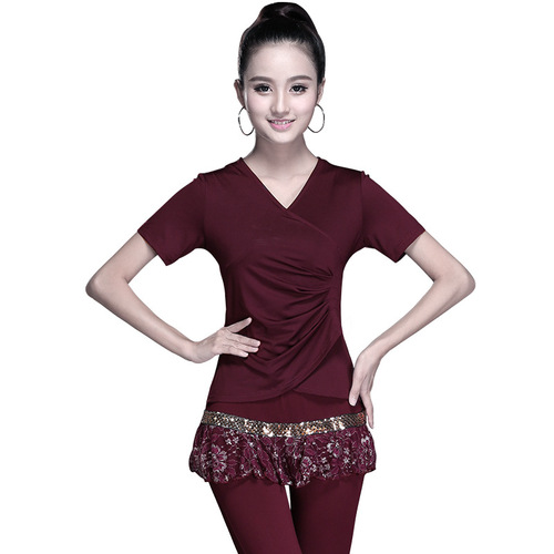 Latin dance clothing women's adult tops V-neck new dance practice clothes tops ballroom dance modern dance clothes