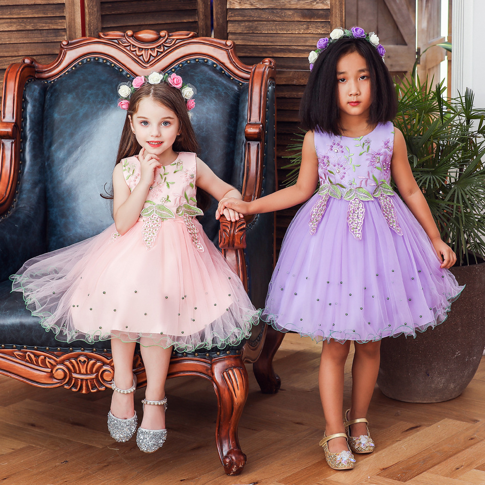 Wholesale children's wedding dress princess skirt girl host catwalk — free download