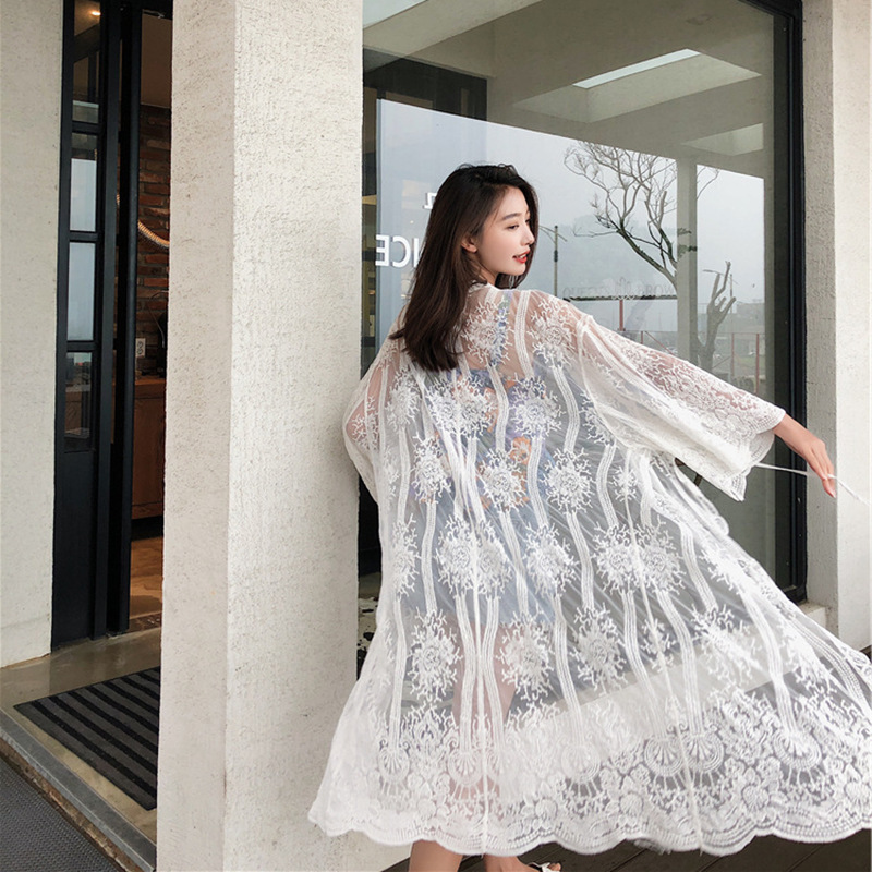 Cross-border foreign trade AliExpress Amazon Bohemia large size women's clothing holiday style lace cardigan long