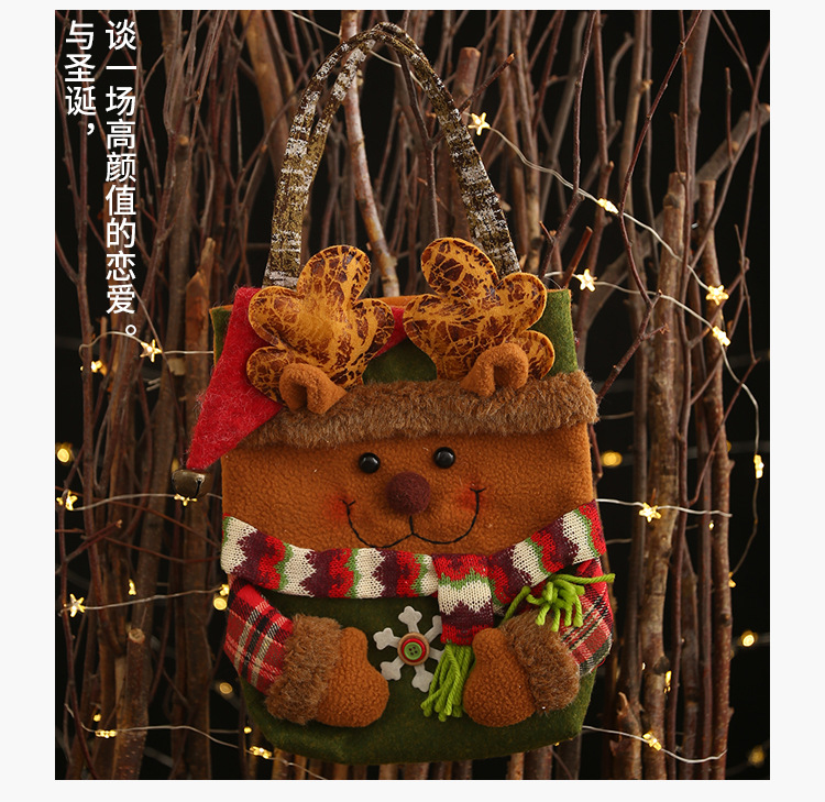 New Christmas Decoration Supplies 19 Imitation Bark Gift Bag Creative Three-dimensional Elderly Snowman Deer Gift Bag display picture 3