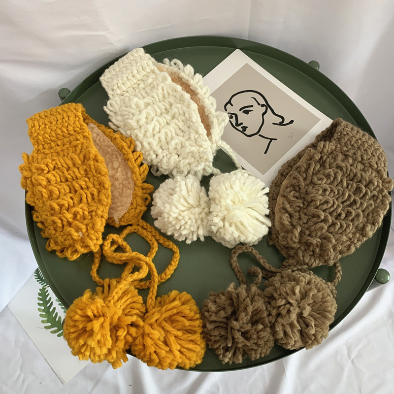 亲子韩国ins毛线针织耳包毛球系带耳罩 秋冬季护耳保暖儿童多用潮