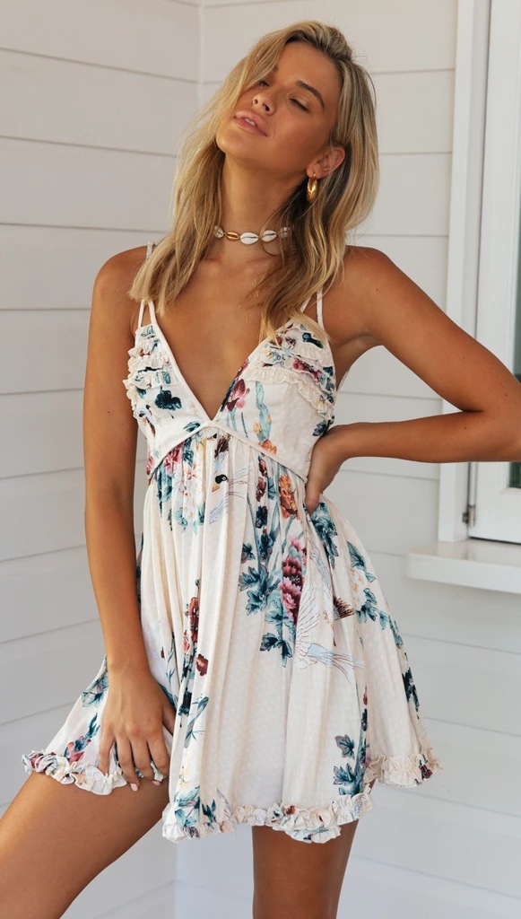 printed V-neck backless slip dress NSJKW120552