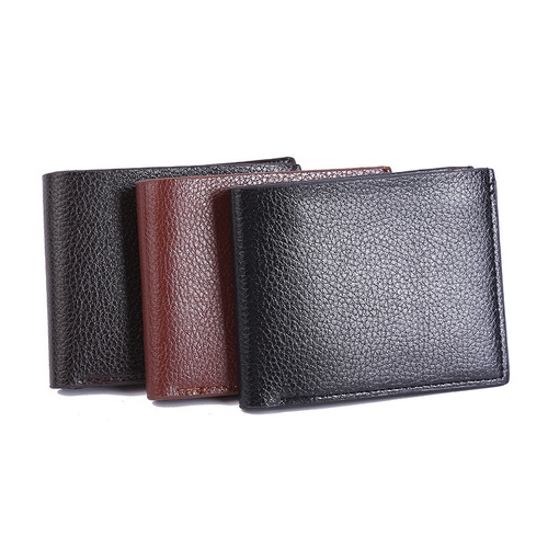 Men's business casual wallet short solid color litchi pattern multiple card slots large capacity PU coin wallet card holder wholesale