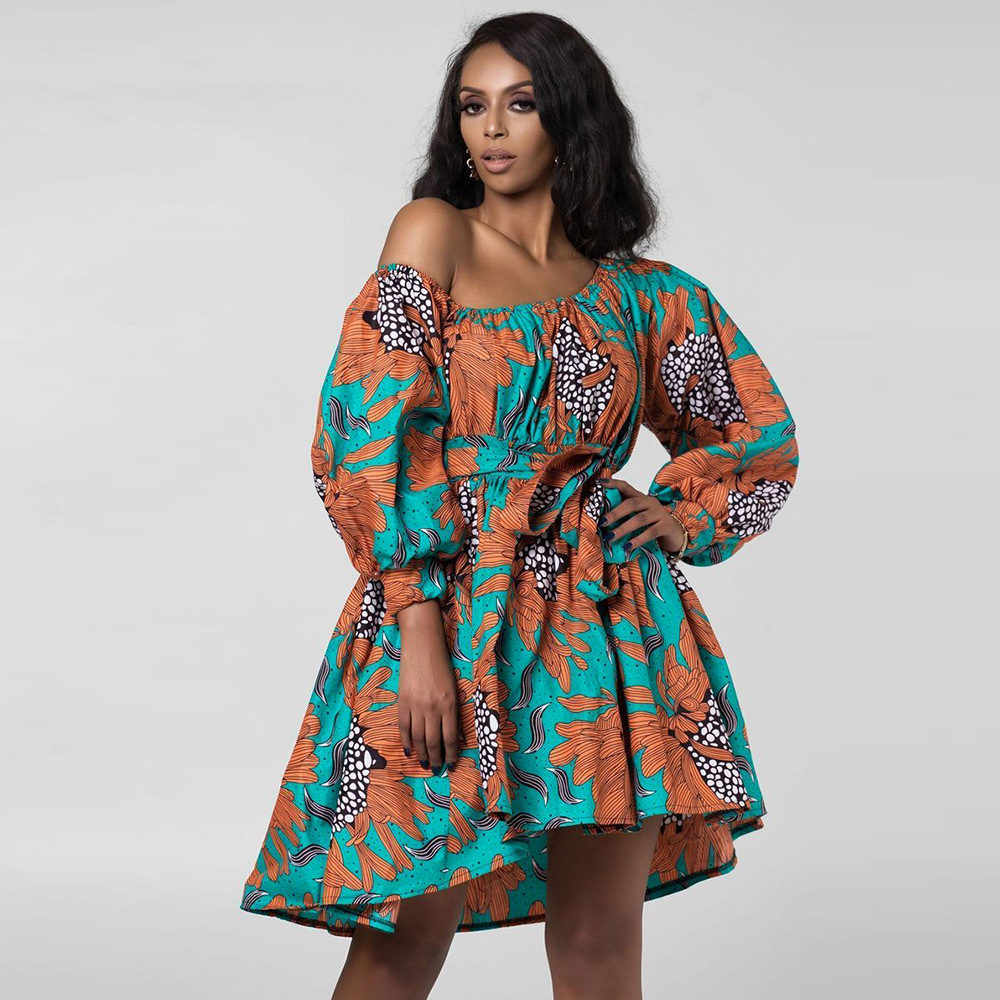 Multicolor Print Long Sleeve Off-Shoulder Dress NSMDF67673