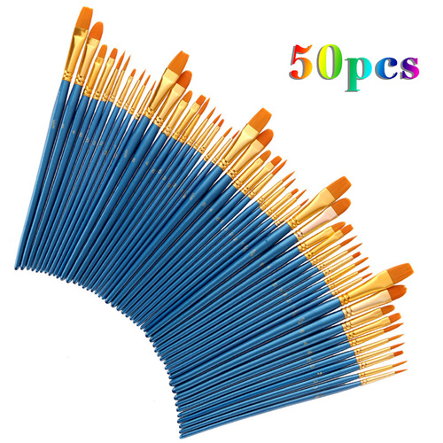 Cross-border Amazon 50-piece nylon brush set, gouache brush, pearlescent blue oil brush