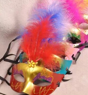 新款羽毛彩绘面具绒毛公主面半脸面具圣诞节万圣节舞会面具