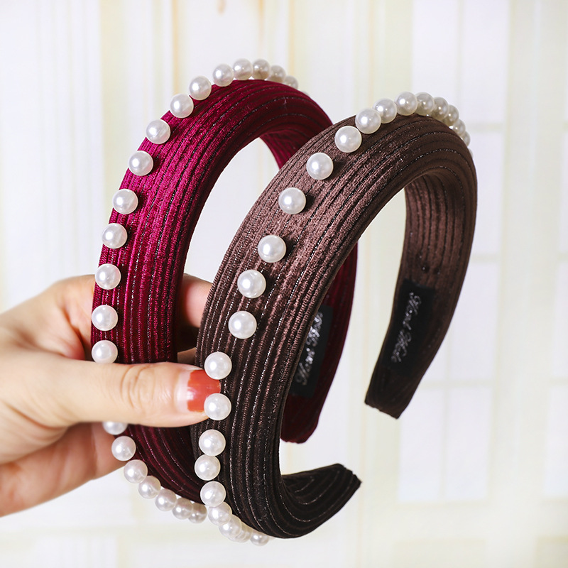 New Sponge Hair Hoop Autumn And Winter Solid Color Pearl Hair Jewelry Wholesale display picture 15