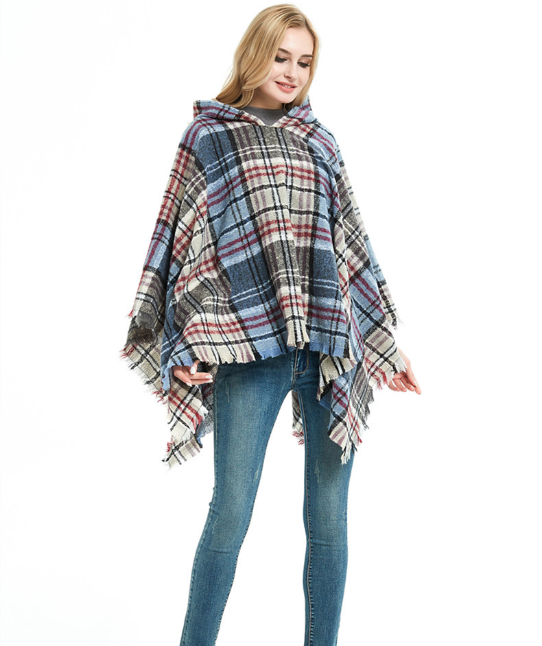 Capa a cuadros con capucha unisex otoño invierno poncho_voghion.com