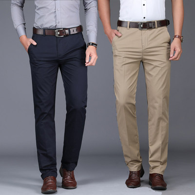 2019春夏商务休闲裤男宽松弹力丝光棉高腰直筒修身休闲男式西裤|ru